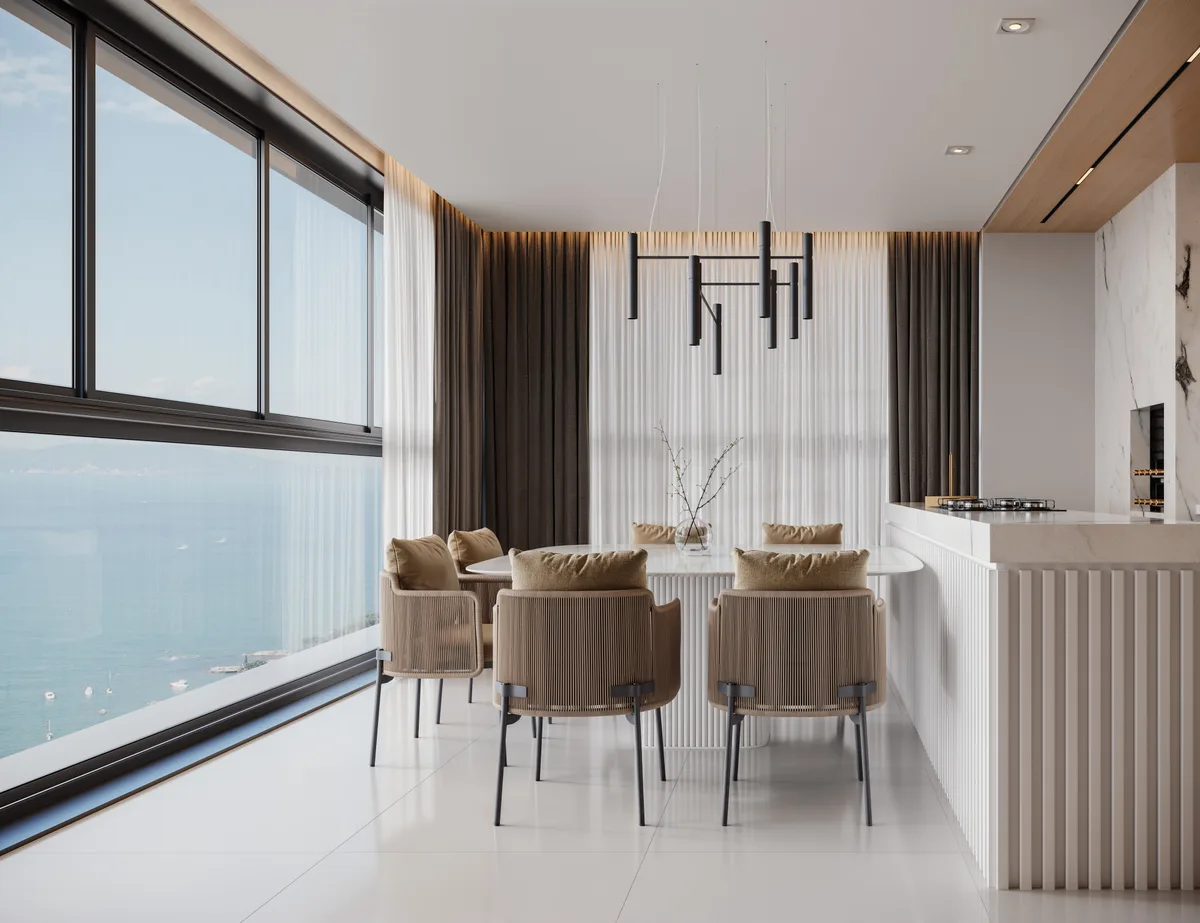 Living do High Tower com vista para o mar de Itapema