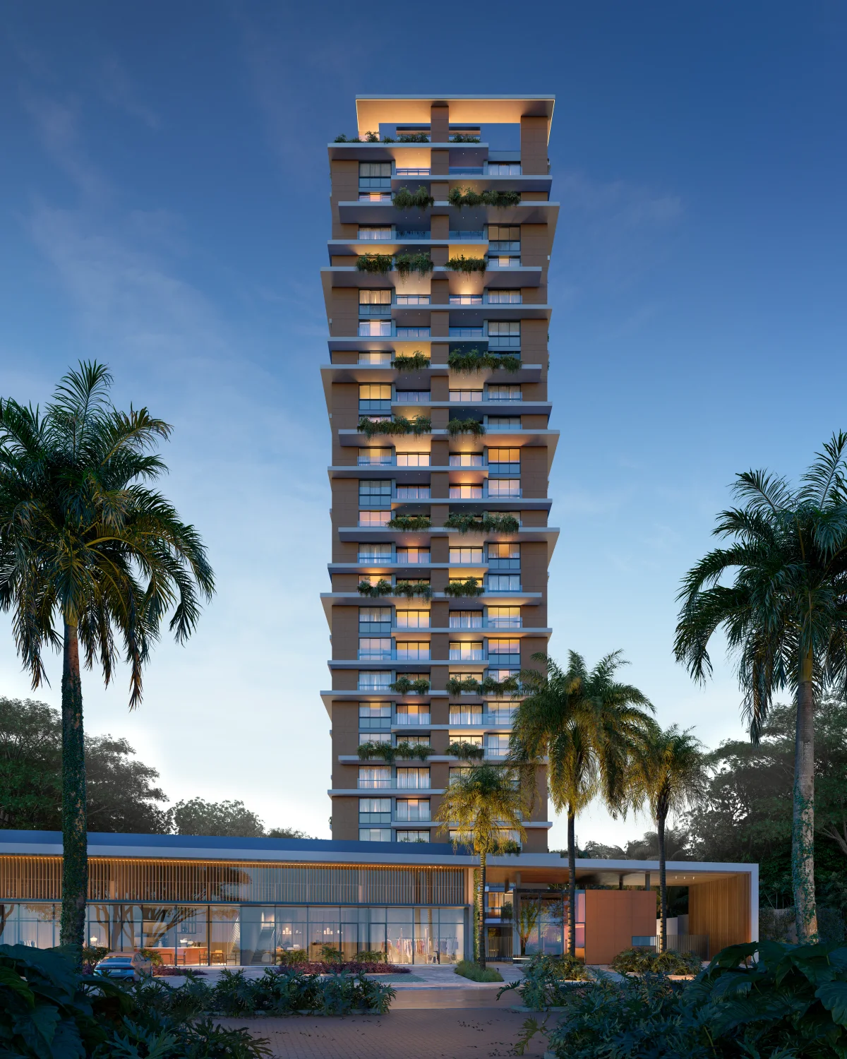 Fachada frontal do Isla Residencial Clube